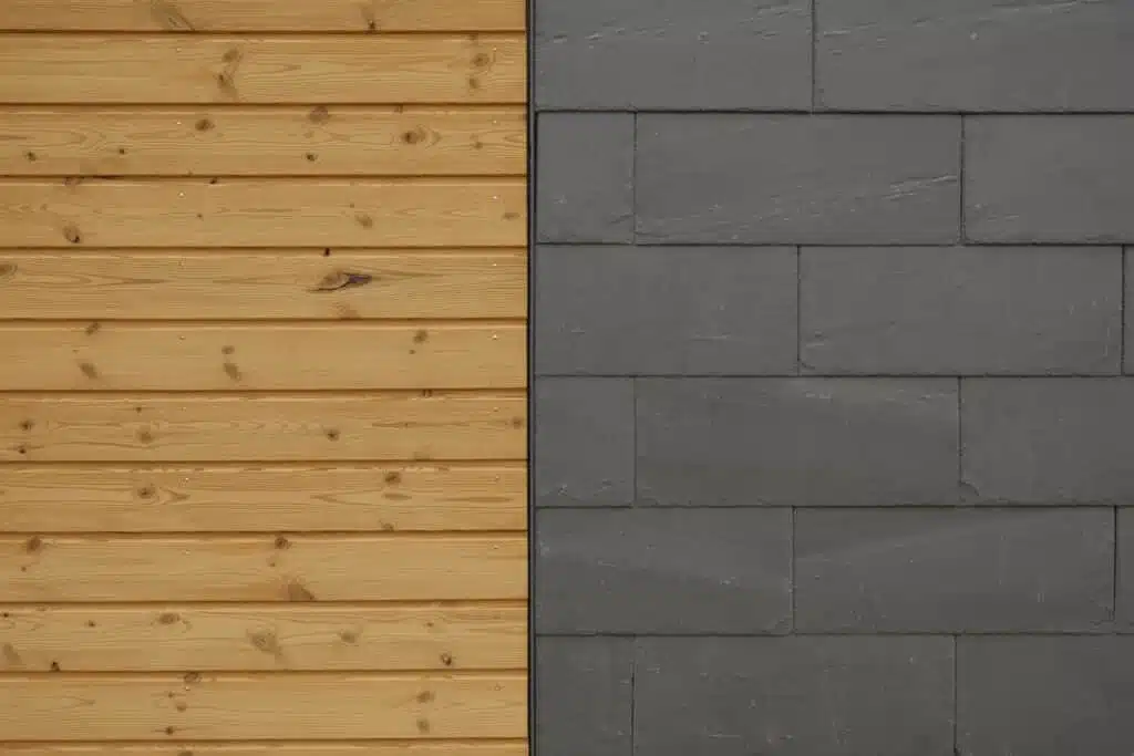 The facades materials are back slate and wood which hove a nice contrast